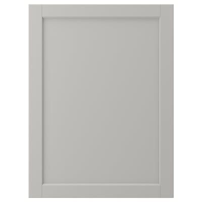 A grey LERHYTTAN kitchen cabinet door with a solid wood frame and bevelled edges.