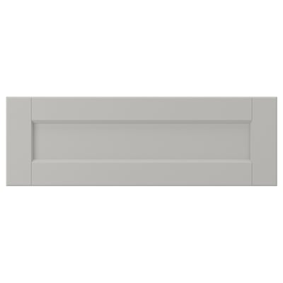 LERHYTTAN light grey kitchen drawer front, solid wood frame with bevelled edges and inset veneer panel, classic design.