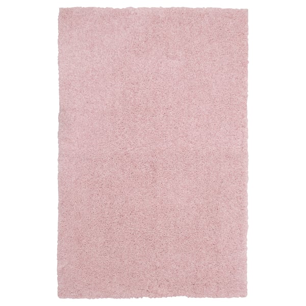 Light pink, rectangular, plush area rug, soft and cosy, made from recycled polyester.