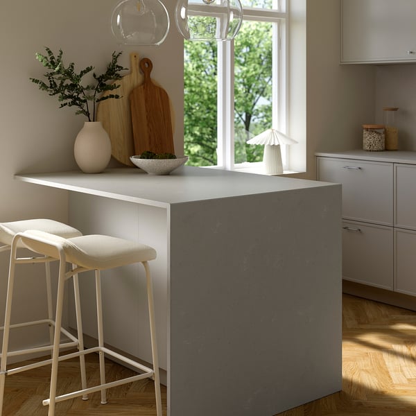 LOCKEBO Custom made worktop, light grey concrete effect/glass composite, 1 m²x2.0 cm