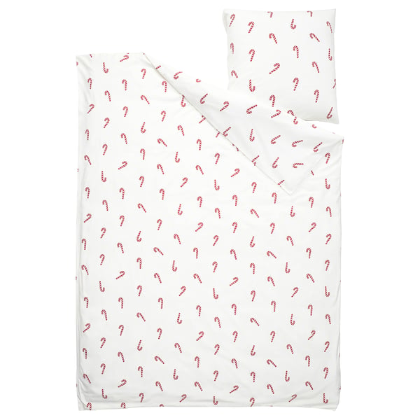 LÖVSÅNGARE Duvet cover and pillowcase, candy cane pattern/flannel, 140x200/80x80 cm