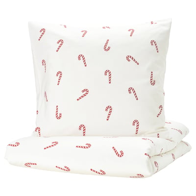 LÖVSÅNGARE Duvet cover and pillowcase, candy cane pattern/flannel, 140x200/80x80 cm