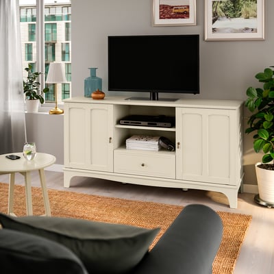 LOMMARP tv bench with storage & decor in living room