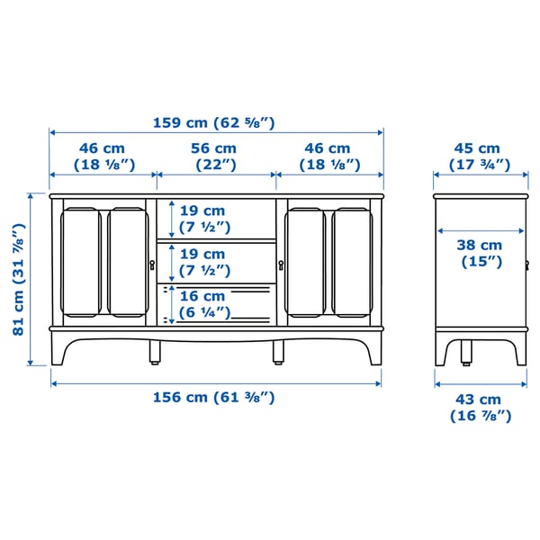 Illustration with measurements for the product: LOMMARP.