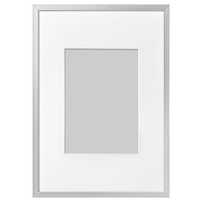 Silver LOMVIKEN photo frame with mat, rectangular design.
