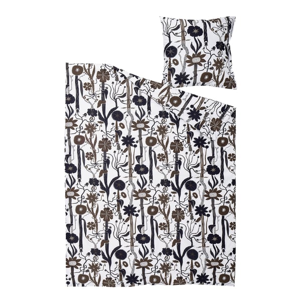 LUNDSKAFTING duvet set, white with wild botanical print. Crisp cotton/lyocell blend, rectangular with zip closure.