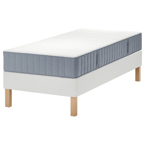 LYNGÖR Divan bed, Valevåg medium firm/light blue white, 90x200 cm