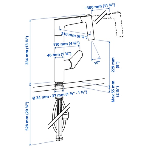 Illustration with measurements for the product: MAJSJÖN.