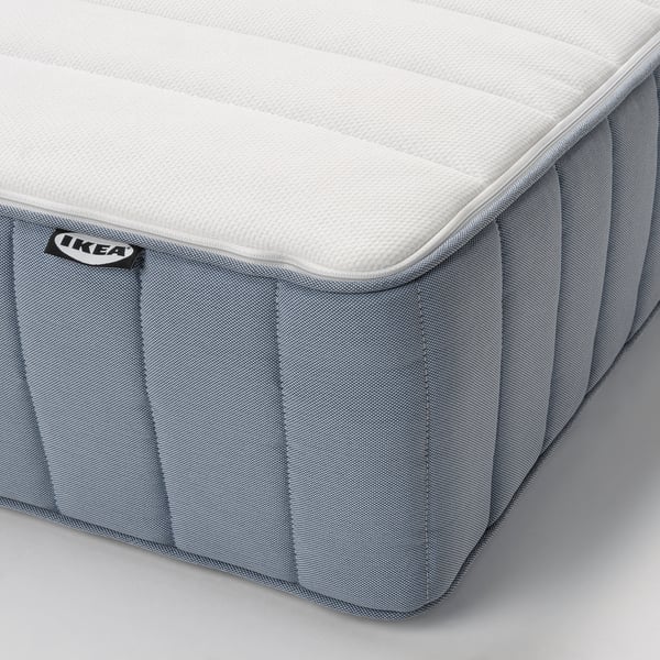 Close-up of an ikea mattress showcasing its sturdy stitching and quality fabric.