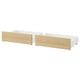Ikea MALM white bed storage boxes with oak fronts, rectangular, rolling design.