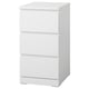 White ikea MALM 3-drawer chest, sleek & modern, smooth drawers, wall-mountable.