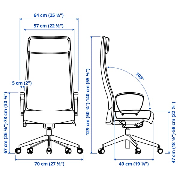 Illustration with measurements for the product: MARKUS.