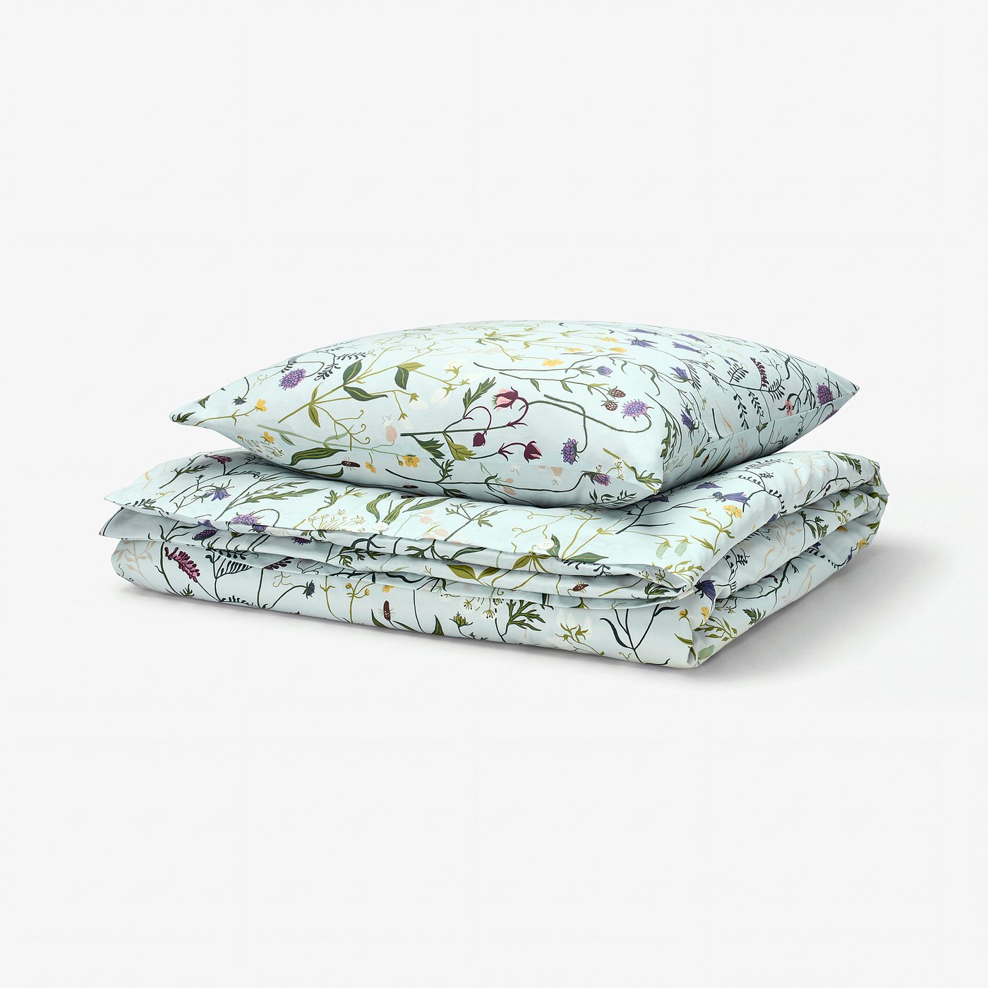 MATTOXBÄR - pale blue floral bedding set, folded, 100% cotton.