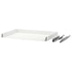 A white MAXIMERA drawer with metal runners. It has a sleek, rectangular design and is equipped for smooth, self-closing functionality.