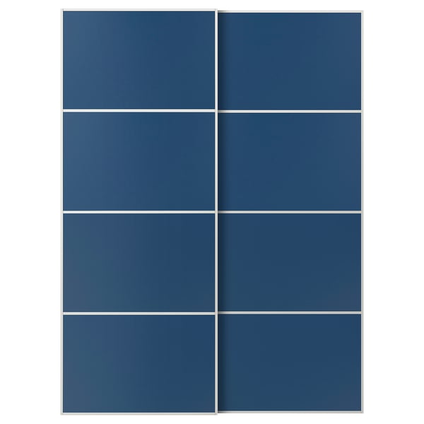 Blue MEHAMN sliding wardrobe doors with a modern, minimalist design in rectangular shape.