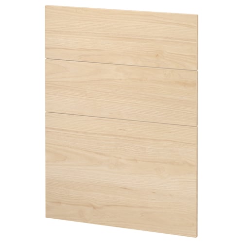 Light ash wood cabinet door, part of the METOD kitchen system. Rectangular shape with grooved design.