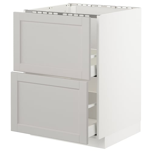 A white METOD cabinet with two drawers, modern design for kitchen, made of particleboard and melamine foil.