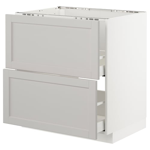 METOD kitchen cabinet in light grey with smooth drawers, classic design.