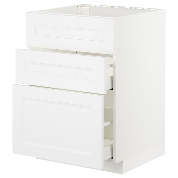 White METOD kitchen cabinet with axstad drawers and door, rectangular, modern design.
