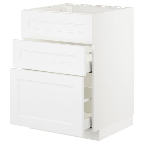 White METOD kitchen cabinet with axstad drawers and door, rectangular, modern design.