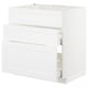 Displays a white METOD kitchen cabinet with multiple drawers featuring a sleek, modern design.