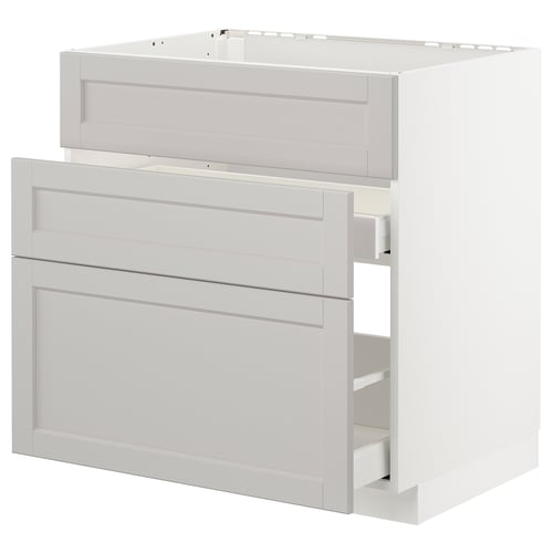 Grey METOD kitchen unit with wood, 3 drawers.