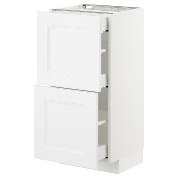 METOD kitchen cabinet in white with two doors and two drawers, sleek modern design.
