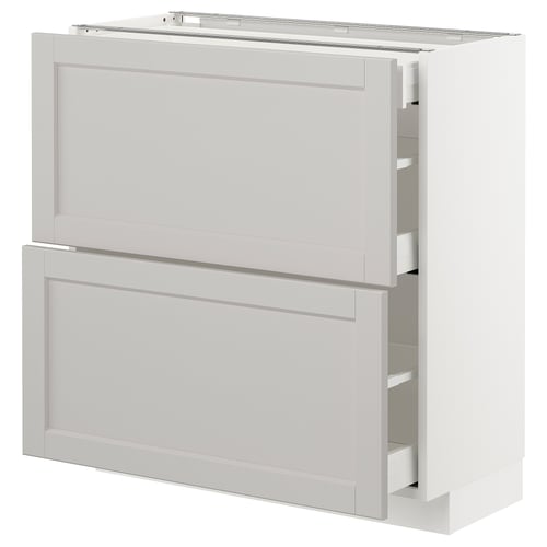 White kitchen cabinet, with two drawers, classic design, part of IKEAs METOD system.