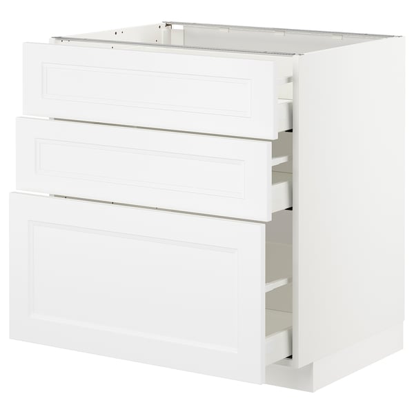 METOD white kitchen cabinet with three drawers, sleek design and modern look.