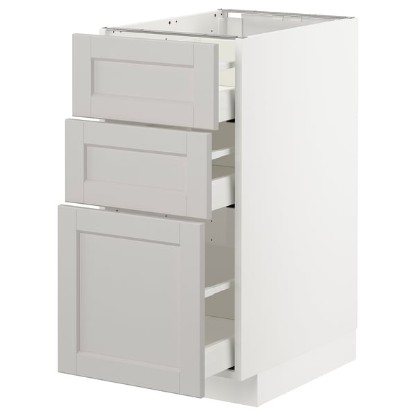 METOD kitchen cabinet, light grey, wood, rectangular, traditional design, 3 drawers.