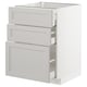 METOD kitchen base in light grey with three drawers, traditional design.