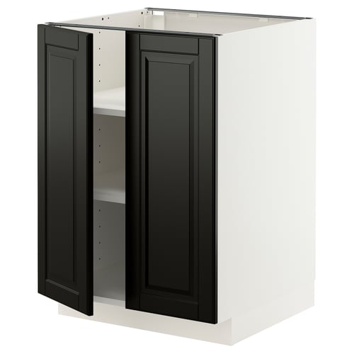 METOD kitchen unit: black doors, white base. Adjustable shelves, modern design.