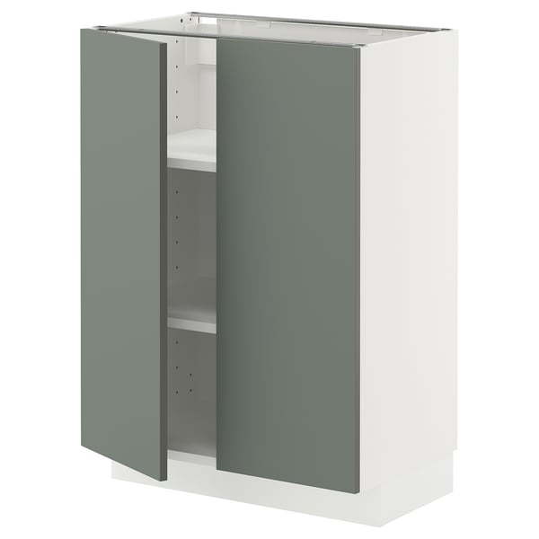 A METOD kitchen cabinet with grey-green doors. It a modern design with adjustable shelves and a sturdy frame.
