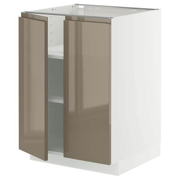 Modern kitchen cabinet: dark grey-brown glossy METOD with integrated handles.