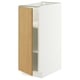 White METOD cabinet with light oak door, adjustable shelves, nickel hinges, clear lacquer.