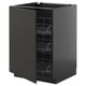 A black ikea METOD kitchen cabinet in a modern design. The cabinet is tall with multiple wire shelves.