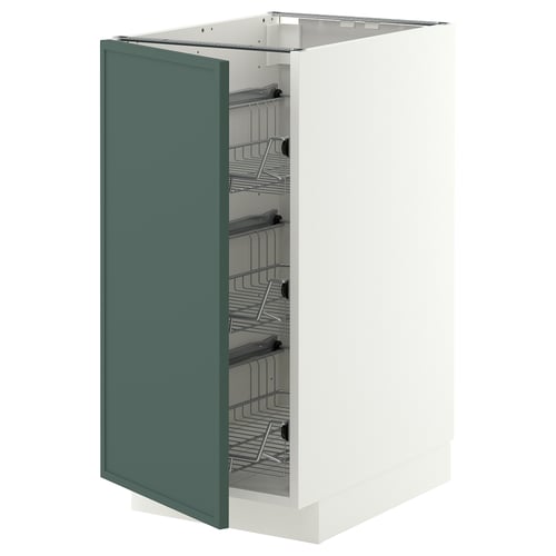 METOD Base cabinet with wire baskets, white/Aspudden dark grey-green, 40x60 cm