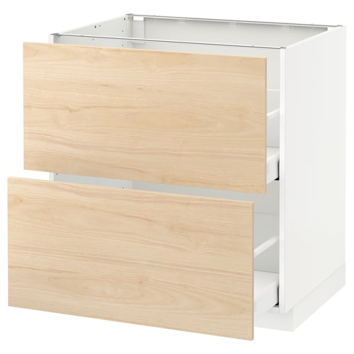 METOD kitchen unit, white and light ash. 2 drawers with soft close.