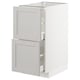 METOD white kitchen cabinet with grey lerhyttan fronts and bevelled edges.