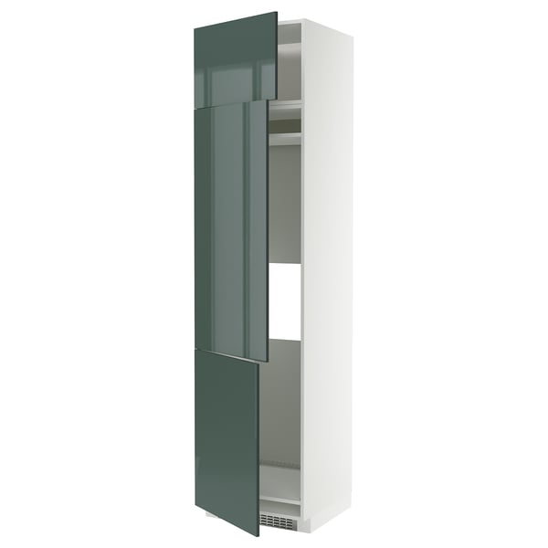 METOD high gloss green cabinet with open sections.