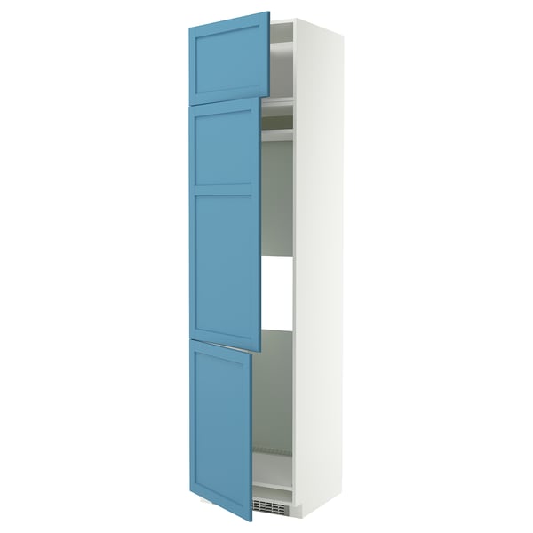 METOD High cab f fridge/freezer w 3 doors, white/Lerhyttan blue, 60x60x240 cm