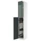 METOD cabinet, glossy green, vertical, handles open, steel shelves, white & grey.