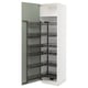 White METOD kitchen cabinet with green door and multiple pull-out shelves.