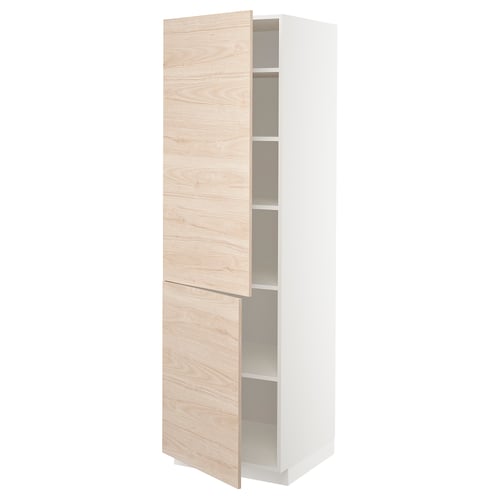 Modern METOD kitchen cabinet with light ash doors and adjustable shelves.
