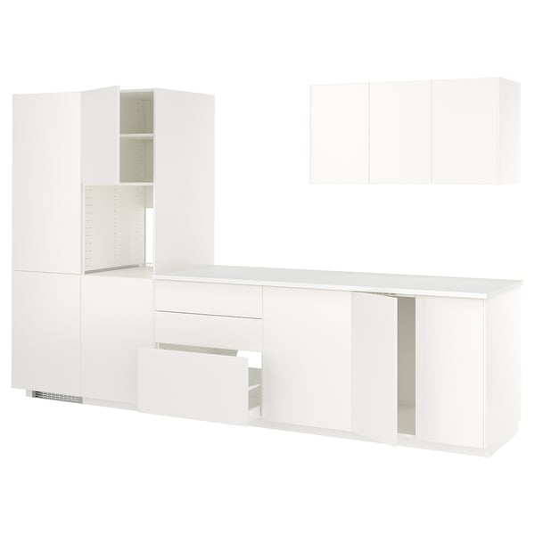 METOD Kitchen, white/Veddinge white, 346x60x208 cm