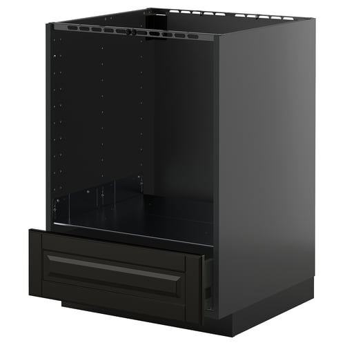 Black kitchen cabinet with 1 drawer, modern design, metallic finish.