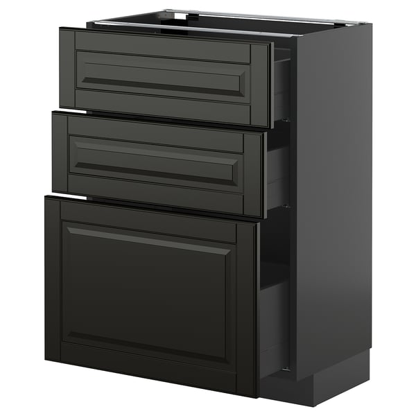 METOD kitchen unit in black with 3 drawers and a door, sleek modern design.