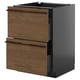 Ikeas METOD kitchen unit with dark brown ash drawers and black cabinet.