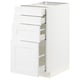 A white METOD kitchen cabinet with multiple drawers and shelves. The cabinet is sleek and modern with a white finish.