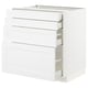 Separate white kitchen storage unit with multiple drawers and shelves. Modern and clean design.